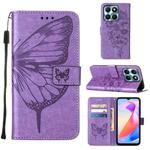 For Honor X6a Embossed Butterfly Leather Phone Case(Purple)