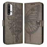 For Honor 20 / 20 Pro / 20S Embossed Butterfly Leather Phone Case(Grey)