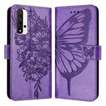 For Honor 20 / 20 Pro / 20S Embossed Butterfly Leather Phone Case(Purple)