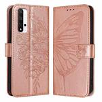 For Honor 20 / 20 Pro / 20S Embossed Butterfly Leather Phone Case(Rose Gold)