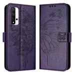 For Honor 20 / 20 Pro / 20S Embossed Butterfly Leather Phone Case(Dark Purple)