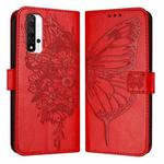For Honor 20 / 20 Pro / 20S Embossed Butterfly Leather Phone Case(Red)