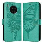 For Honor 50 Lite / Huawei Nova 8i Embossed Butterfly Leather Phone Case(Green)