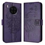 For Honor 50 Lite / Huawei Nova 8i Embossed Butterfly Leather Phone Case(Dark Purple)