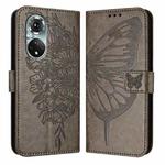 For Honor 50 Pro / Huawei Nova 9 Pro Embossed Butterfly Leather Phone Case(Grey)