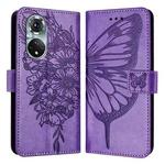 For Honor 50 Pro / Huawei Nova 9 Pro Embossed Butterfly Leather Phone Case(Purple)