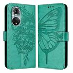 For Honor 50 Pro / Huawei Nova 9 Pro Embossed Butterfly Leather Phone Case(Green)