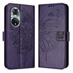 For Honor 50 Pro / Huawei Nova 9 Pro Embossed Butterfly Leather Phone Case(Dark Purple)