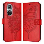 For Honor 50 Pro / Huawei Nova 9 Pro Embossed Butterfly Leather Phone Case(Red)