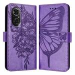 For Honor 50 SE / Huawei Nova 9 SE Embossed Butterfly Leather Phone Case(Purple)