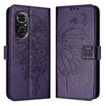 For Honor 50 SE / Huawei Nova 9 SE Embossed Butterfly Leather Phone Case(Dark Purple)