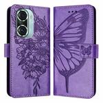 For Honor 60 Pro Embossed Butterfly Leather Phone Case(Purple)
