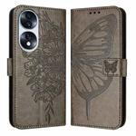 For Honor 70 Embossed Butterfly Leather Phone Case(Grey)