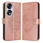 For Honor 70 Embossed Butterfly Leather Phone Case(Rose Gold)