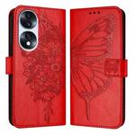 For Honor 70 Embossed Butterfly Leather Phone Case(Red)