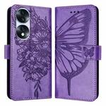 For Honor 70 Pro Embossed Butterfly Leather Phone Case(Purple)