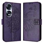 For Honor 70 Pro Embossed Butterfly Leather Phone Case(Dark Purple)