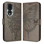 For Honor 80 Embossed Butterfly Leather Phone Case(Grey)