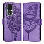 For Honor 80 Embossed Butterfly Leather Phone Case(Purple)