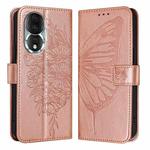 For Honor 80 Embossed Butterfly Leather Phone Case(Rose Gold)