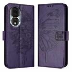 For Honor 80 Embossed Butterfly Leather Phone Case(Dark Purple)