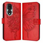 For Honor 80 Embossed Butterfly Leather Phone Case(Red)