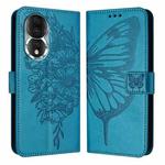 For Honor 80 Embossed Butterfly Leather Phone Case(Blue)