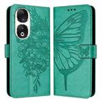 For Honor 90 Embossed Butterfly Leather Phone Case(Green)