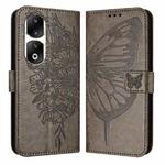 For Honor 90 Pro Embossed Butterfly Leather Phone Case(Grey)