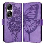 For Honor 90 Pro Embossed Butterfly Leather Phone Case(Purple)