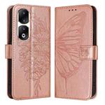 For Honor 90 Pro Embossed Butterfly Leather Phone Case(Rose Gold)