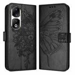 For Honor 90 Pro Embossed Butterfly Leather Phone Case(Black)