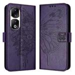 For Honor 90 Pro Embossed Butterfly Leather Phone Case(Dark Purple)
