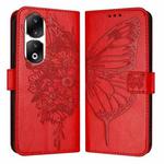 For Honor 90 Pro Embossed Butterfly Leather Phone Case(Red)