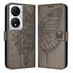 For Honor 90 Smart/X7b 4G/X7b 5G Embossed Butterfly Leather Phone Case(Grey)