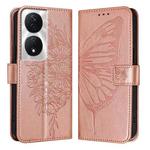 For Honor 90 Smart/X7b 4G/X7b 5G Embossed Butterfly Leather Phone Case(Rose Gold)