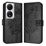 For Honor 90 Smart/X7b 4G/X7b 5G Embossed Butterfly Leather Phone Case(Black)