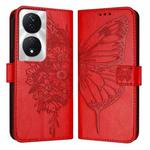 For Honor 90 Smart/X7b 4G/X7b 5G Embossed Butterfly Leather Phone Case(Red)