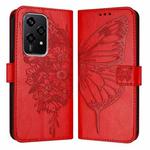 For Honor 200 Lite 5G Global Embossed Butterfly Leather Phone Case(Red)