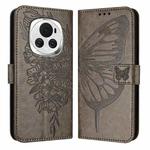 For Honor Magic6 5G Global Embossed Butterfly Leather Phone Case(Grey)