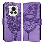 For Honor Magic6 5G Global Embossed Butterfly Leather Phone Case(Purple)