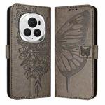 For Honor Magic6 Pro 5G Global Embossed Butterfly Leather Phone Case(Grey)