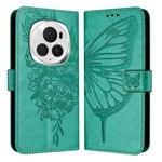 For Honor Magic6 Pro 5G Global Embossed Butterfly Leather Phone Case(Green)