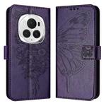 For Honor Magic6 Pro 5G Global Embossed Butterfly Leather Phone Case(Dark Purple)