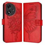 For Honor Play 50 Embossed Butterfly Leather Phone Case(Red)