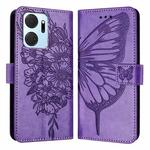 For Honor X7a / Play7T 5G Embossed Butterfly Leather Phone Case(Purple)