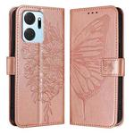 For Honor X7a / Play7T 5G Embossed Butterfly Leather Phone Case(Rose Gold)