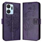 For Honor X7a / Play7T 5G Embossed Butterfly Leather Phone Case(Dark Purple)