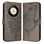 For Honor X9b Global/Magic6 Lite 5G Global Embossed Butterfly Leather Phone Case(Grey)