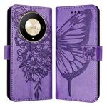 For Honor X9b Global/Magic6 Lite 5G Global Embossed Butterfly Leather Phone Case(Purple)